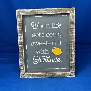 Sweeten It With Gratitude Wood Sign - Rustic Lemon Wall Decor - Farmhouse Frame